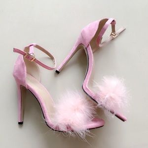 Pink high heels/ fur women's sandals